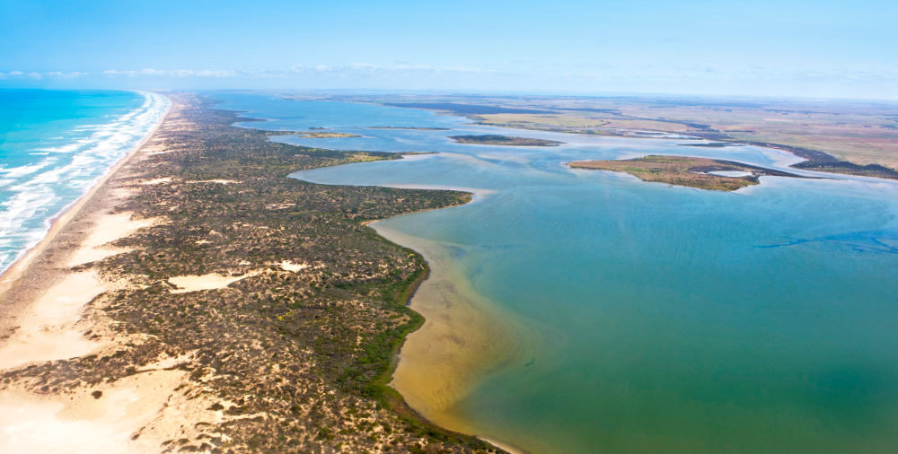 Photo of Coorong in aerial view.